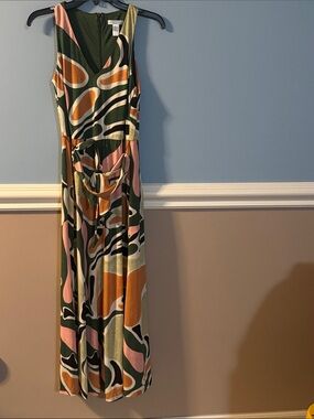London Times Sleeveless Abstract Print Asymmetric Maxi Dress brand new